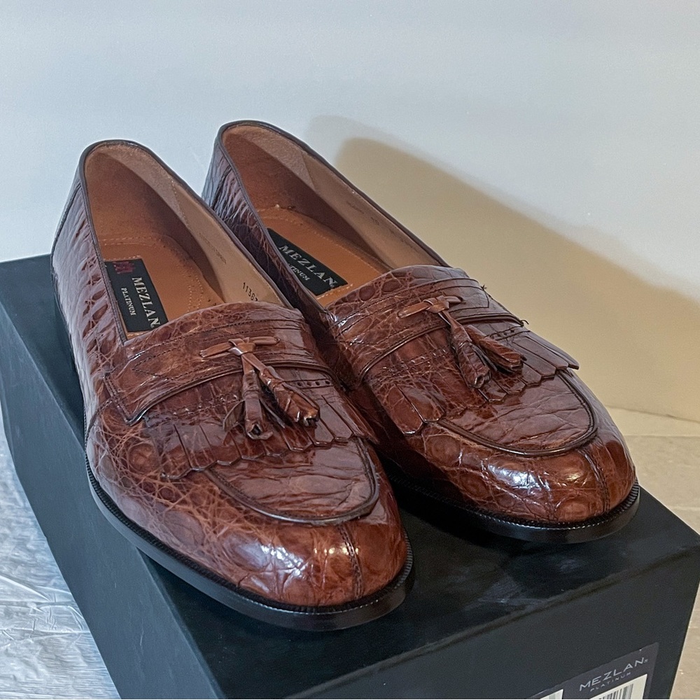 Mezlan Platinum Rodeo Brown Crocodile Loafers 10 NWB NEW